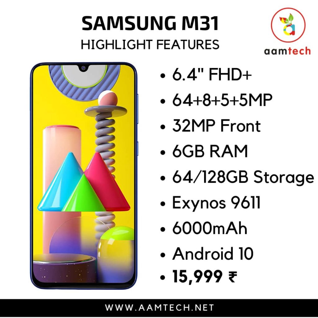 टॉप 5 बेस्ट फोन 20 हजार के अंदर Samsung Galaxy M31